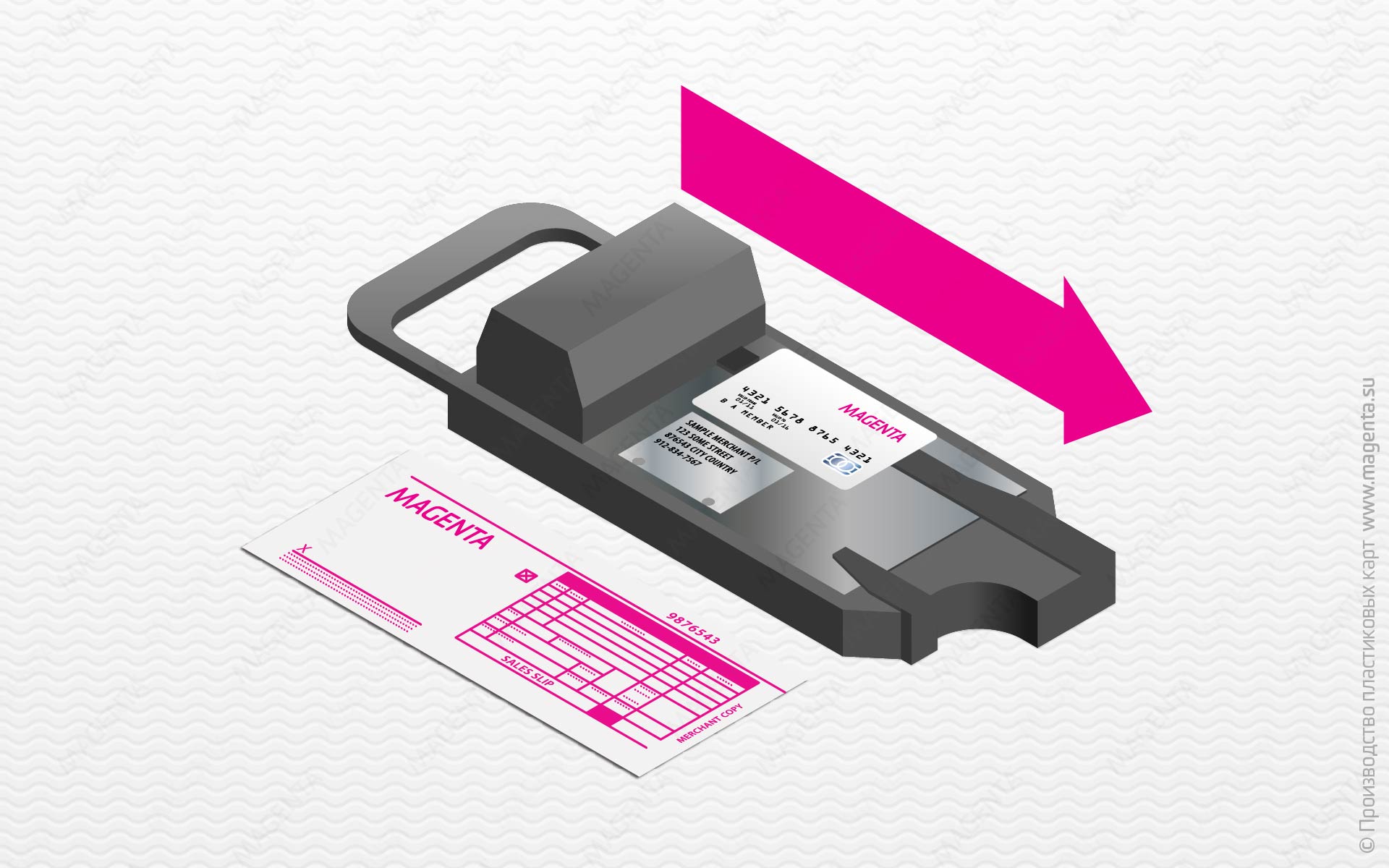 Импринтер для оттиска номера карты через копировальную бумагу