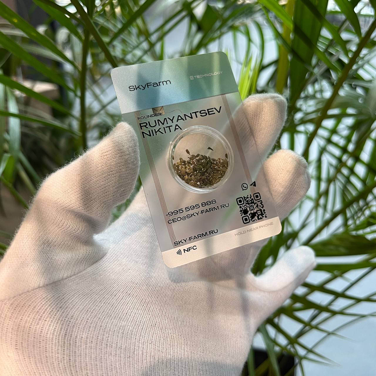 Нестандартная креатвная NFC-визитка с боксом для семян